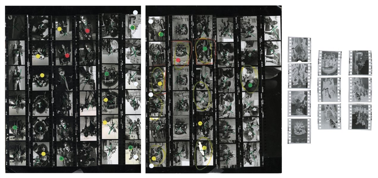 KISS 1975 Lot of 2 BW Contact Sheets & Partial Negatives of KISS With The Cadillac, MI Fire Department With Transfer Rights