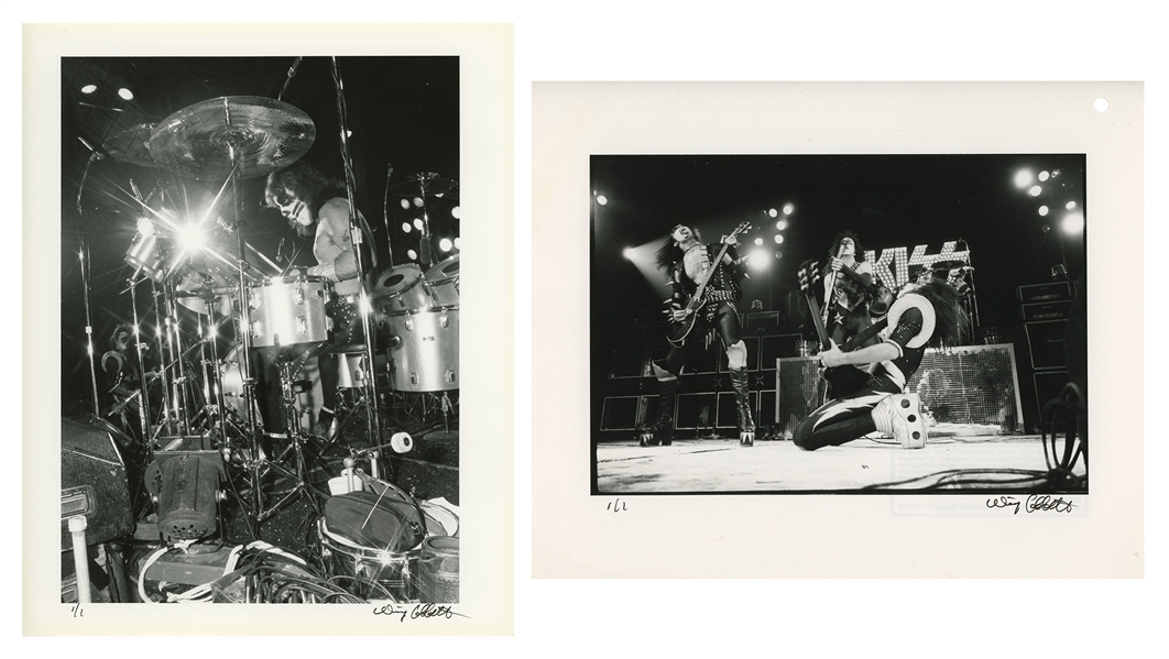 KISS 1976 Lot of 2 Cobo Hall Detroit Live Concert 8 x 10 BW Prints Featuring Peter Criss & Full Band
