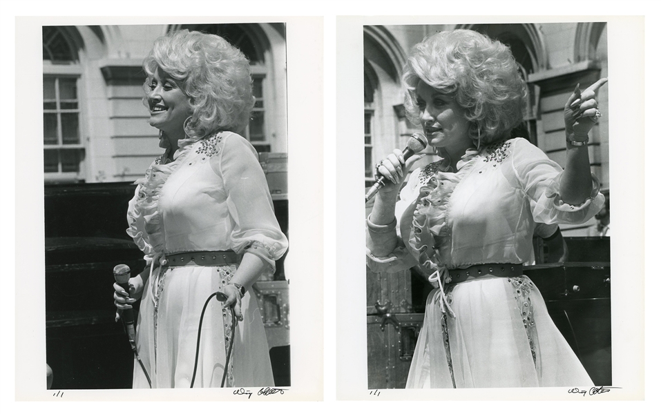 Dolly Parton 1978 Lot of 2 BW 8 x 10 Prints of Dolly Parton With Microphone in NYC